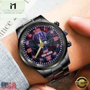 Custom Name New York Giants NFL 3D Men Black Stainless Steel Watch Gift For Fans