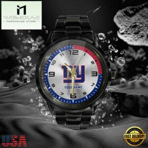 Custom Name New York Giants NFL Black Stainless Steel Watch Gifts For Fans