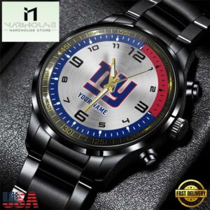 Custom Name New York Giants NFL Black Stainless Steel Watch Gifts For Fans