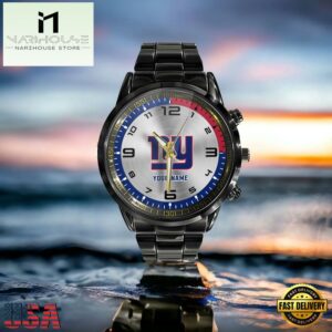 Custom Name New York Giants NFL Black Stainless Steel Watch Gifts For Fans