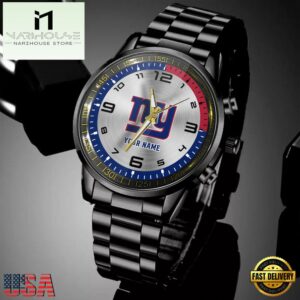Custom Name New York Giants NFL Black Stainless Steel Watch Gifts For Fans