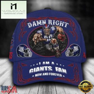 Custom Name New York Giants NFL Mascot Damn Right Sport Baseball Cap