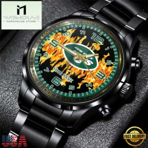 Custom Name New York Jets NFL 3D Men Black Stainless Steel Watch Gift For Fans