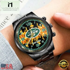 Custom Name New York Jets NFL 3D Men Black Stainless Steel Watch Gift For Fans