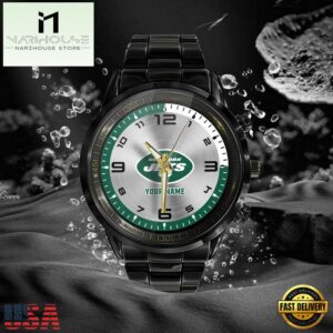 NFL Custom Name New York Jets Black Stainless Steel Watch Gifts For Fans 7 Custom Name New York Jets NFL Black Stainless Steel Watch Gifts For Fans