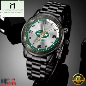 Custom Name New York Jets NFL Black Stainless Steel Watch Gifts For Fans