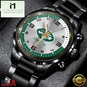 Custom Name New York Jets NFL Black Stainless Steel Watch Gifts For Fans