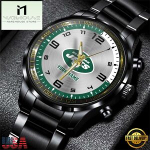 Custom Name New York Jets NFL Black Stainless Steel Watch Gifts For Fans