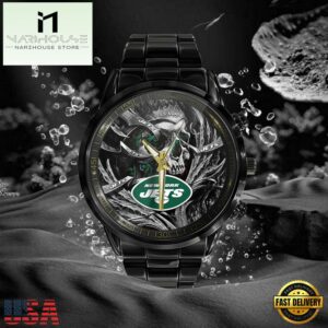 Custom Name New York Jets NFL Men Black Stainless Steel Watch Gift For Fans