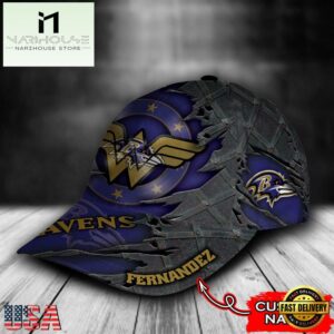 Custom Name NFL Baltimore Ravens Wonder Woman All Over Print 3D Classic Cap