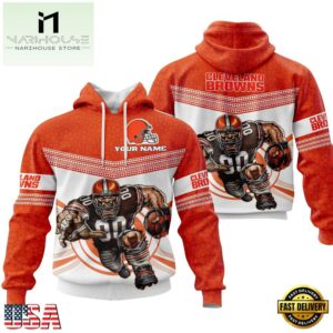 Custom Name NFL Cleveland Browns Mascot All Over Print Hoodie Shirt