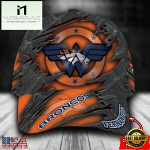 Custom Name NFL Denver Broncos Wonder Woman 3D Cap Hats 5 Custom Name NFL Denver Broncos Wonder Woman All Over Print 3D Classic Cap
