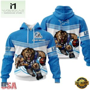 Custom Name NFL Detroit Lions Mascot All Over Print Hoodie Shirt