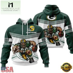 Custom Name NFL Green Bay Packers Mascot All Over Print Hoodie Shirt