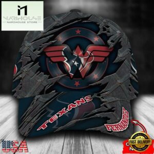 Custom Name NFL Houston Texans Wonder Woman 3D Cap Hats 7 Custom Name NFL Houston Texans Wonder Woman All Over Print 3D Classic Cap