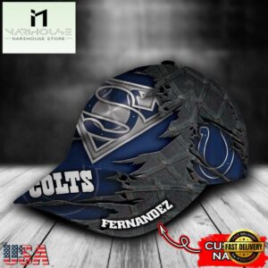 Custom Name NFL Indianapolis Colts Superman Logo All Over Print - Navy 3D Classic Cap