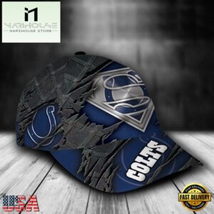 Custom Name NFL Indianapolis Colts Superman Logo All Over Print - Navy 3D Classic Cap