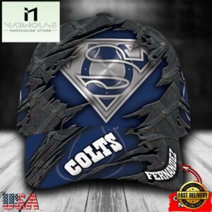 Custom Name NFL Indianapolis Colts Superman Logo All Over Print - Navy 3D Classic Cap