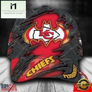 Custom Name NFL Kansas City Chiefs Batman Logo All Over Print - Red 3D Classic Cap