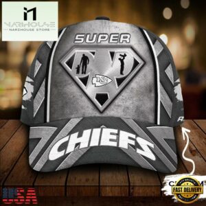 Custom Name NFL Kansas City Chiefs Superman Dad Logo All Over Print - Grey 3D Classic Cap