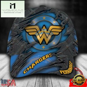 Custom Name NFL Los Angeles Chargers Wonder Woman 3D Cap Hats 7 Custom Name NFL Los Angeles Chargers Wonder Woman All Over Print 3D Classic Cap