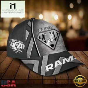 Custom Name NFL Los Angeles Rams Superman Dad All Over Print - Grey 3D Classic Cap