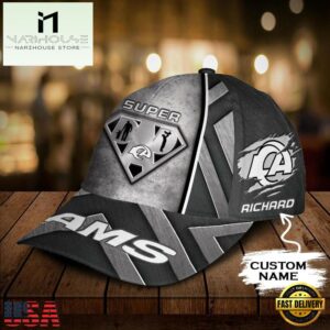 Custom Name NFL Los Angeles Rams Superman Dad All Over Print - Grey 3D Classic Cap