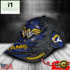 Custom Name NFL Los Angeles Rams Wonder Woman Logo All Over Print - Blue 3D Classic Cap