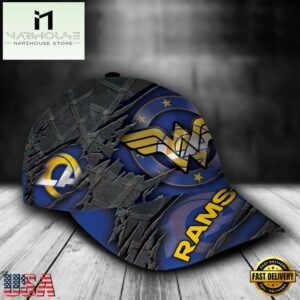 Custom Name NFL Los Angeles Rams Wonder Woman Logo All Over Print - Blue 3D Classic Cap