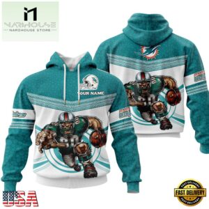 Custom Name NFL Miami Dolphins Mascot All Over Print Hoodie Shirt