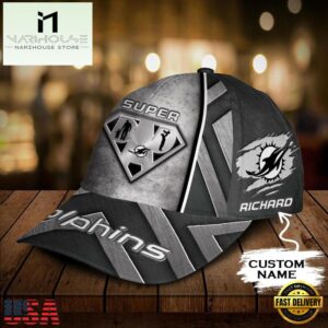 Custom Name NFL Miami Dolphins Superman Dad All Over Print 3D Classic Cap