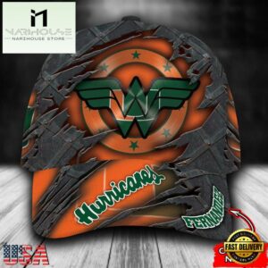 Custom Name NFL Miami Hurricanes Wonder Woman Logo - Orange 3D Cap Hats 7 Custom Name NFL Miami Hurricanes Wonder Woman Logo All Over Print - Orange 3D Classic Cap