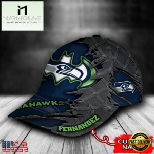 Custom Name NFL Seattle Seahawks Batman Logo All Over Print - Navy 3D Classic Cap