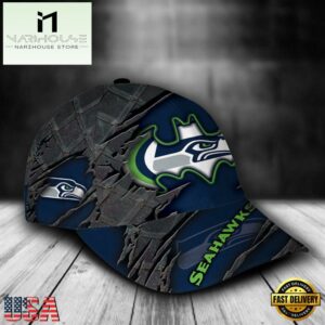 Custom Name NFL Seattle Seahawks Batman Logo All Over Print - Navy 3D Classic Cap