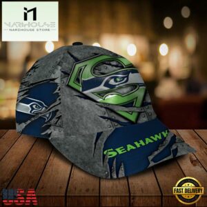 Custom Name NFL Seattle Seahawks Superman All Over Print - Navy 3D Classic Cap