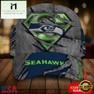 Custom Name NFL Seattle Seahawks Superman All Over Print - Navy 3D Classic Cap
