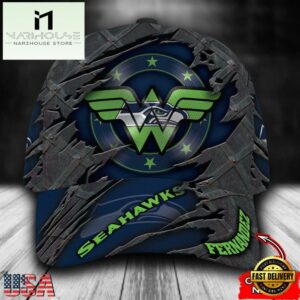 Custom Name NFL Seattle Seahawks Wonder Woman 3D Cap Hats 7 Custom Name NFL Seattle Seahawks Wonder Woman All Over Print 3D Classic Cap
