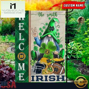 Custom Name Notre Dame Fighting Irish Happy St. Patrick's Day Shamrock House And Garden Flag