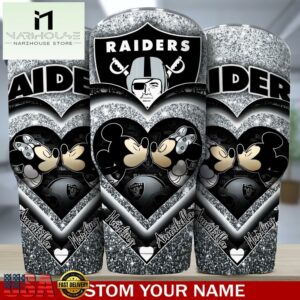 Custom Name Oakland Raiders NFL Mickey Minnie Couple Valentine Day Tumbler