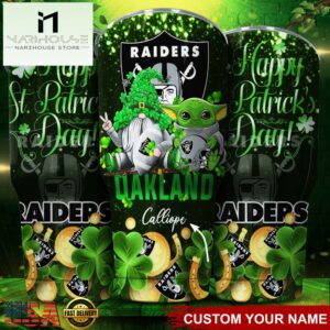 Custom Name Oakland Raiders NFL Shamrock Happy Patrick Day Tumbler