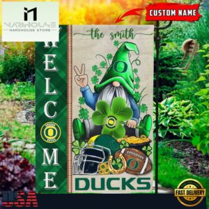 Custom Name Oregon Ducks Happy St. Patrick's Day Shamrock House And Garden Flag