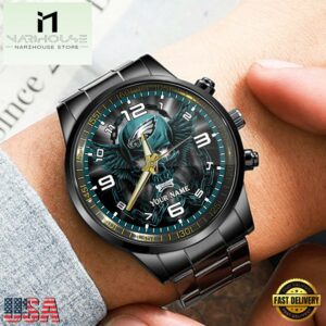 Custom Name Philadelphia Eagles NFL 3D Men Black Stainless Steel Watch Gift For Fans