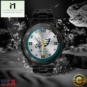 NFL Custom Name Philadelphia Eagles Black Stainless Steel Watch Gifts For Fans 7 Custom Name Philadelphia Eagles NFL Black Stainless Steel Watch Gifts For Fans