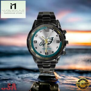 NFL Custom Name Philadelphia Eagles Black Stainless Steel Watch Gifts For Fans 6 Custom Name Philadelphia Eagles NFL Black Stainless Steel Watch Gifts For Fans