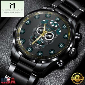 Custom Name Philadelphia Eagles NFL Men Black Stainless Steel Watch Gift For Fans