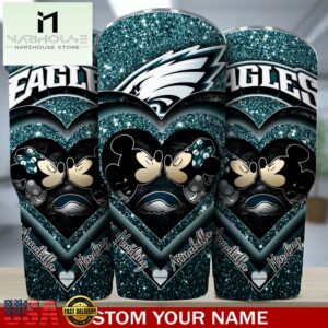 Custom Name Philadelphia Eagles NFL Mickey Minnie Couple Valentine Day Tumbler