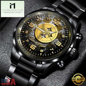 Custom Name Pittsburgh Steelers NFL 3D Men Black Stainless Steel Watch Gift For Fans
