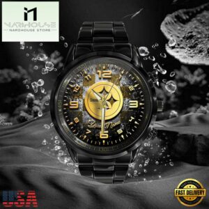 Custom Name Pittsburgh Steelers NFL 3D Men Black Stainless Steel Watch Gift For Fans