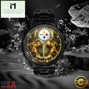 Custom Name Pittsburgh Steelers NFL Men Black Stainless Steel Watch Gift For Fans