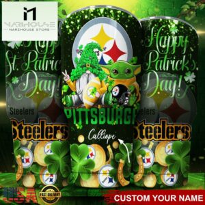 Custom Name Pittsburgh Steelers NFL Shamrock Happy Patrick Day Tumbler